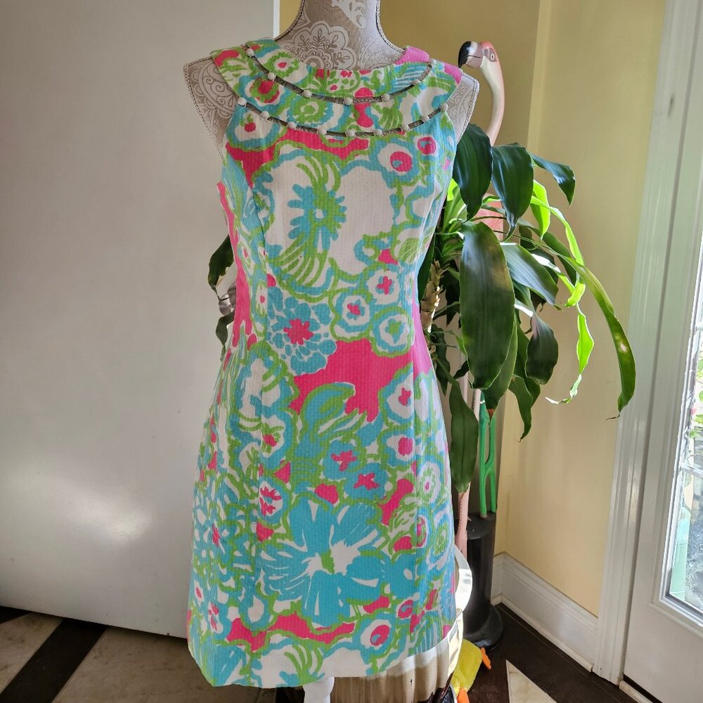 NWOT Lilly Pulitzer Lindy Beaded Cotton Pink A Delicacy Shift Dress Size 4